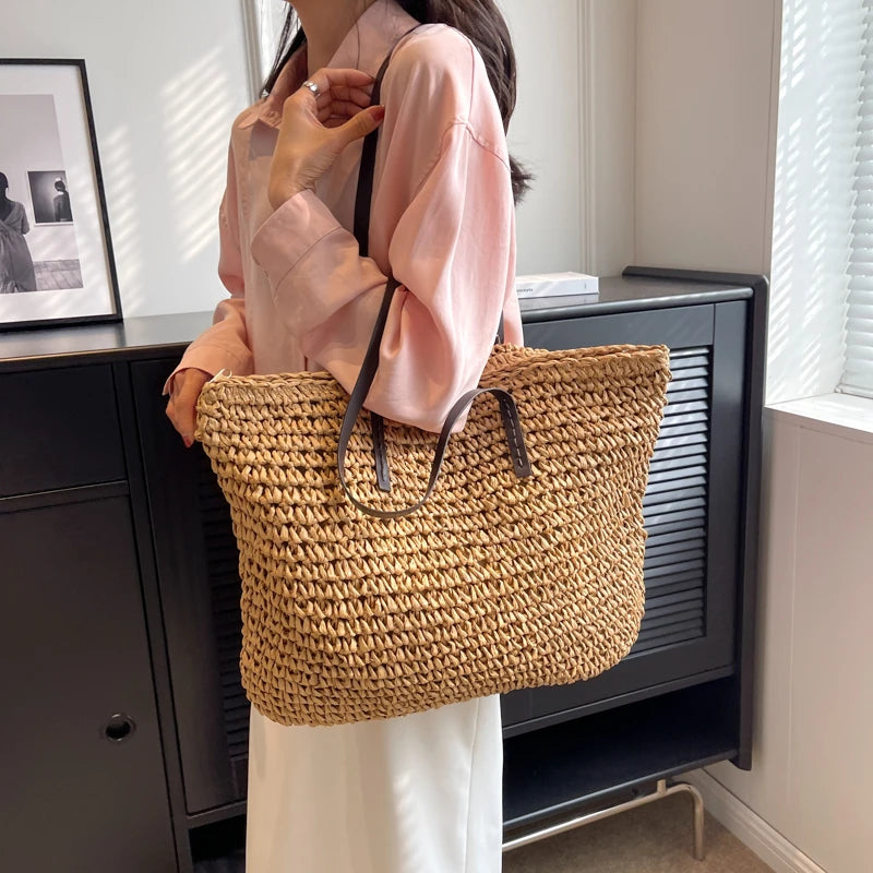 Bolsa de Paja Tejida para Playa