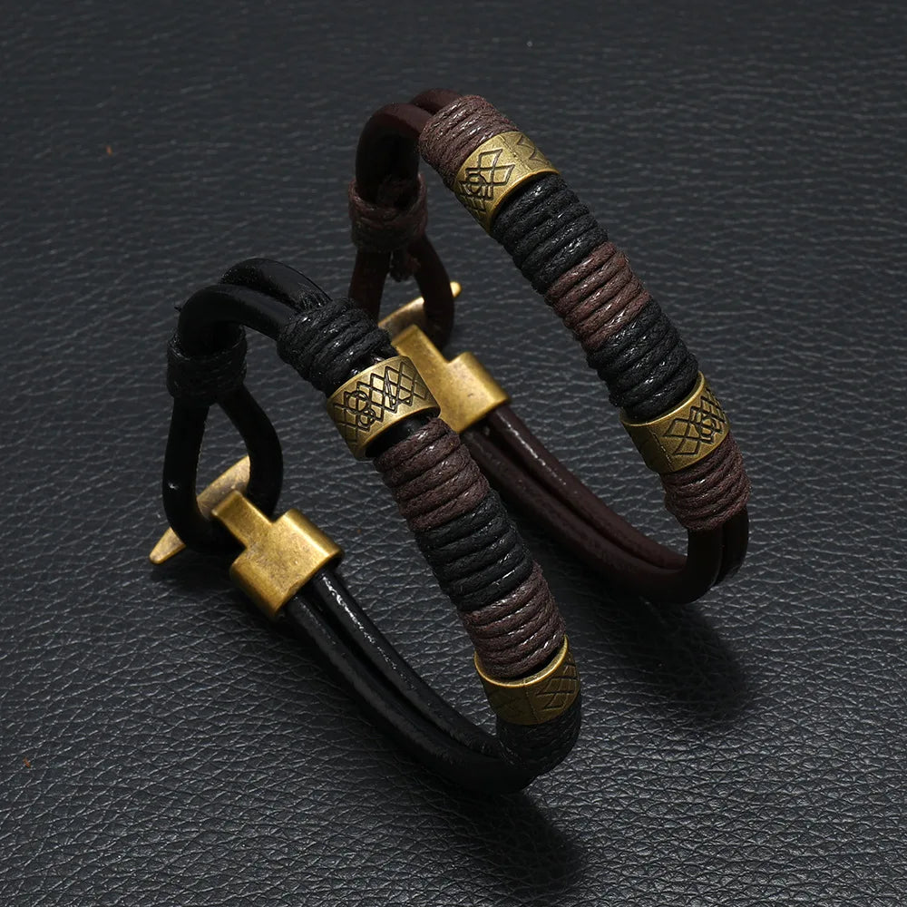 Pulsera de Cuero Retro Tejida a Mano
