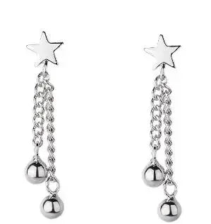 Aretes Colgantes de Plata 925 con Diseños de Estrella, Luna y Corazón