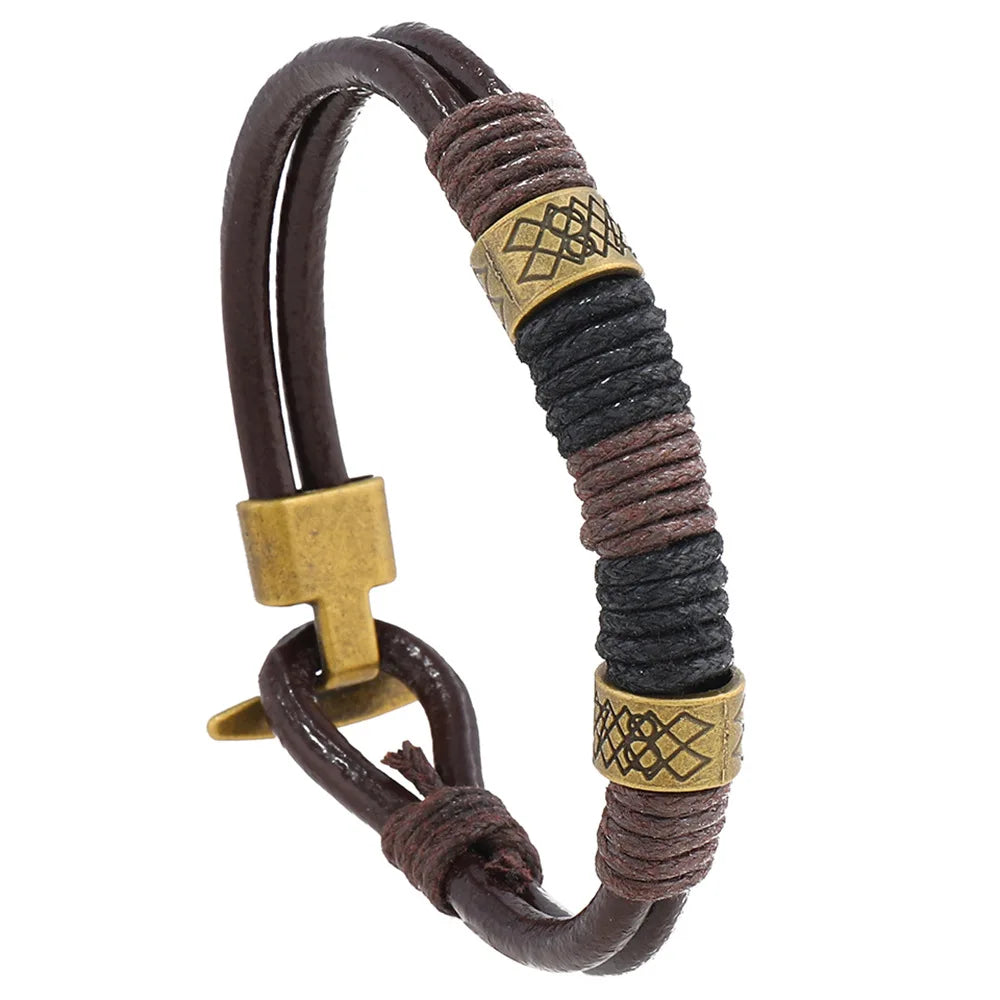 Pulsera de Cuero Retro Tejida a Mano
