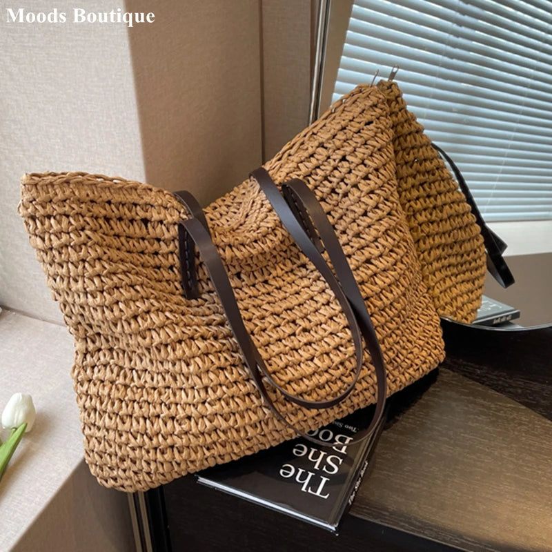 Bolsa de Paja Tejida para Playa