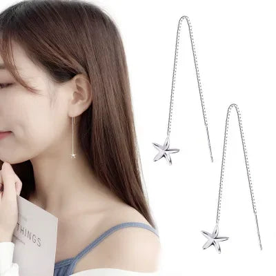 Aretes Colgantes de Plata 925 con Diseños de Estrella, Luna y Corazón