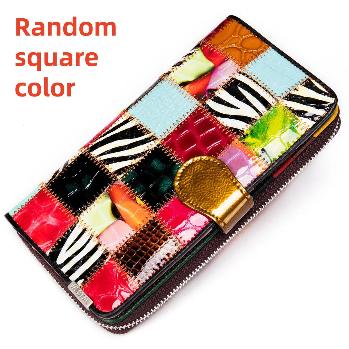 Cartera de Mano de Cuero Genuino Multicolor