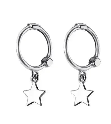 Aretes Colgantes de Plata 925 con Diseños de Estrella, Luna y Corazón