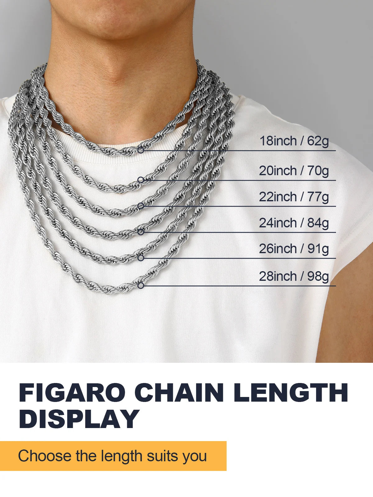 Collar de Cadena Trenzada de Acero Inoxidable 316L