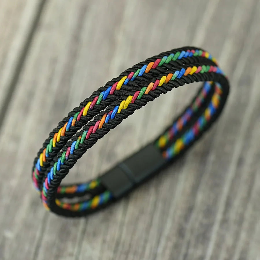 Pulsera Étnica de Cordón Doble para Hombre