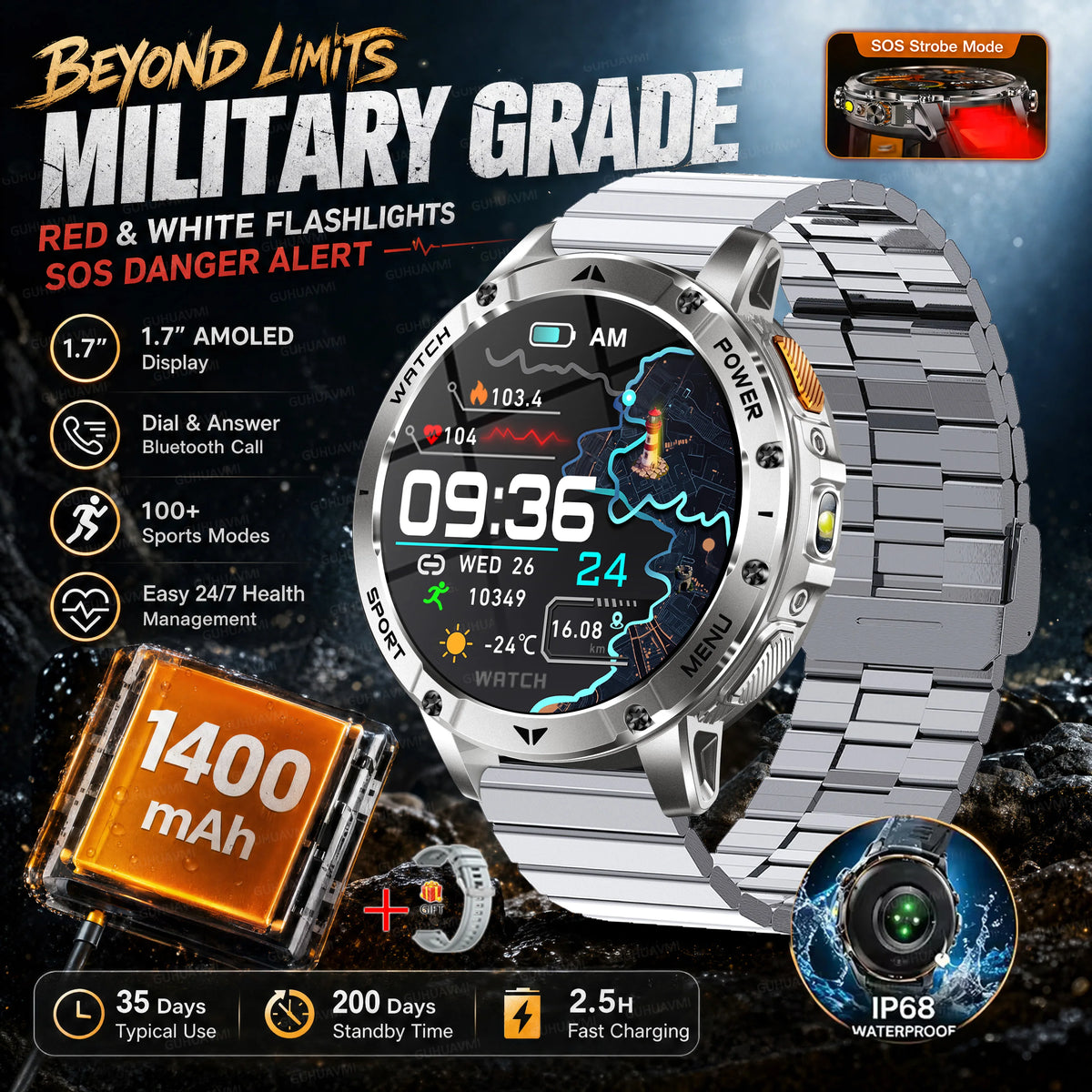 Reloj Inteligente AK106 con GPS y Batería de 1400 mAh