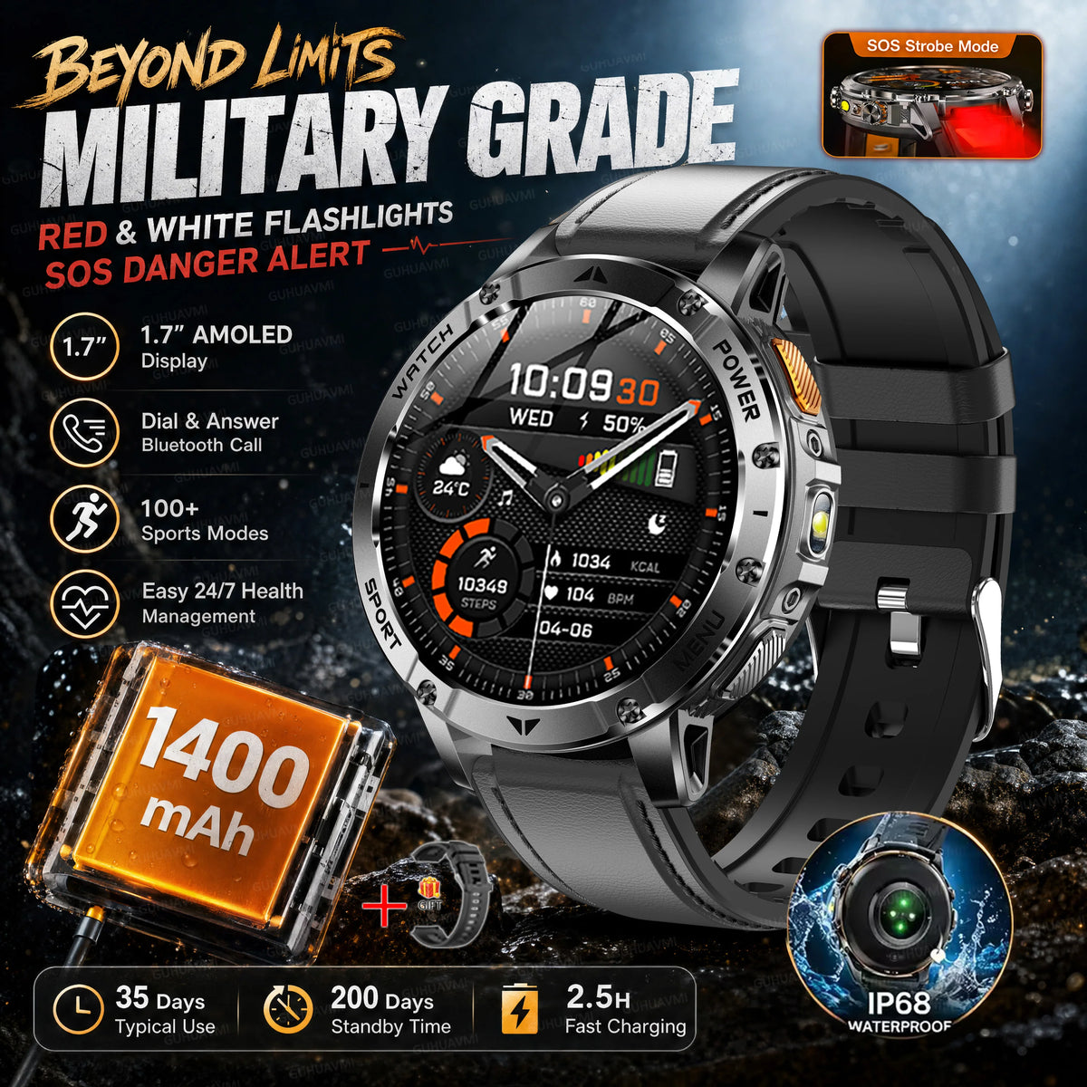 Reloj Inteligente AK106 con GPS y Batería de 1400 mAh