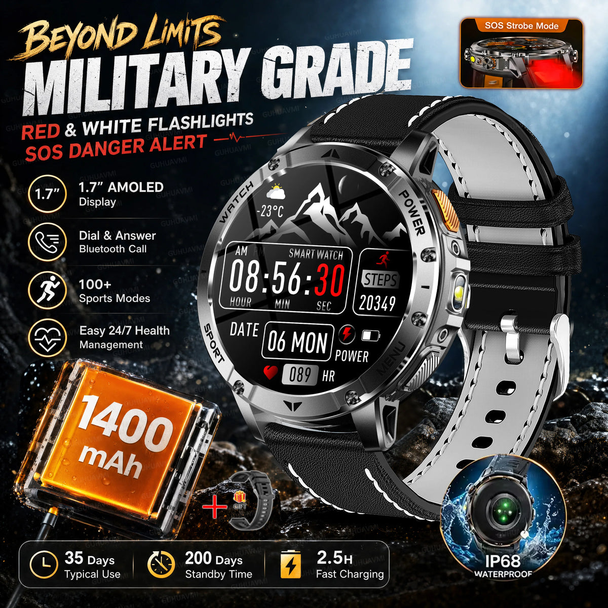 Reloj Inteligente AK106 con GPS y Batería de 1400 mAh
