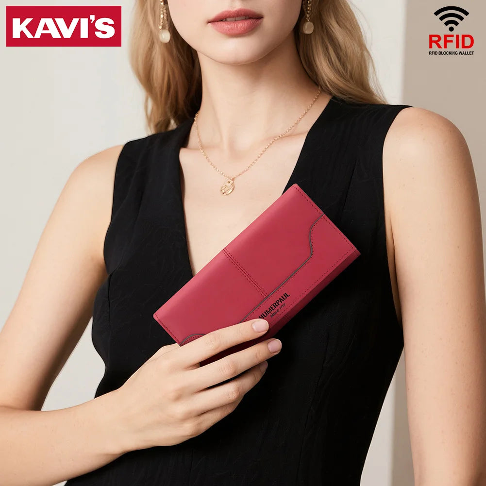 Cartera de Mano RFID de Cuero para Mujer