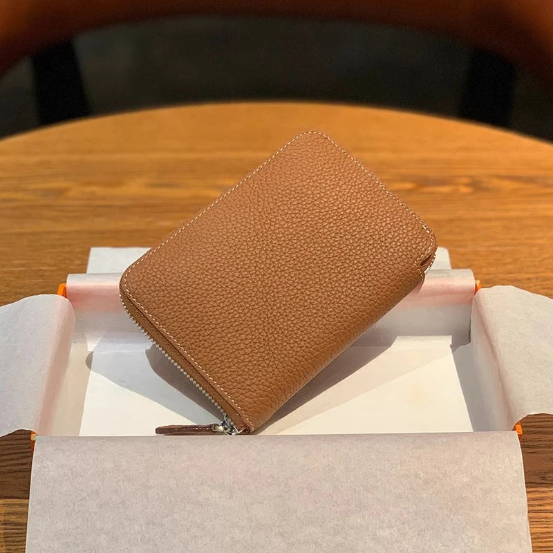 Cartera Minimalista de Cuero Vacuno con Cremallera