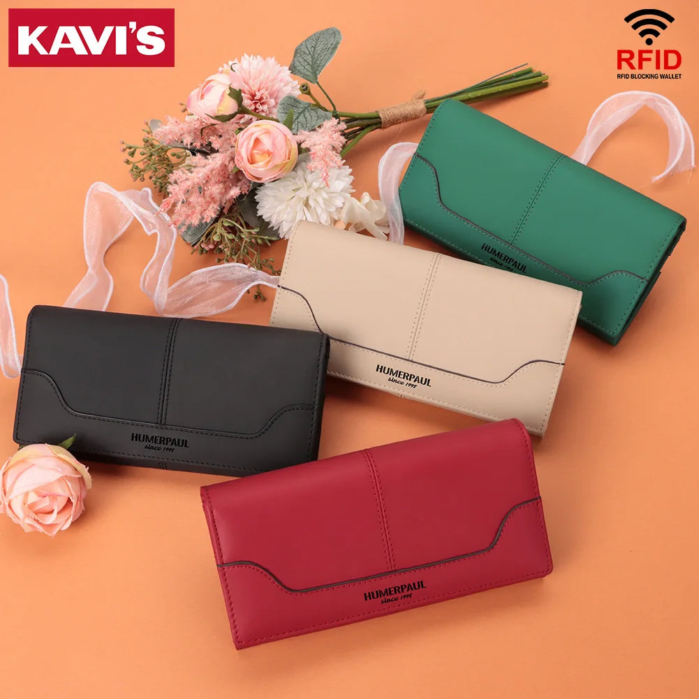 Cartera de Mano RFID de Cuero para Mujer