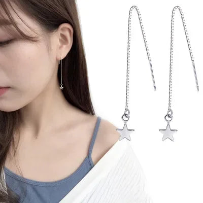 Aretes Colgantes de Plata 925 con Diseños de Estrella, Luna y Corazón