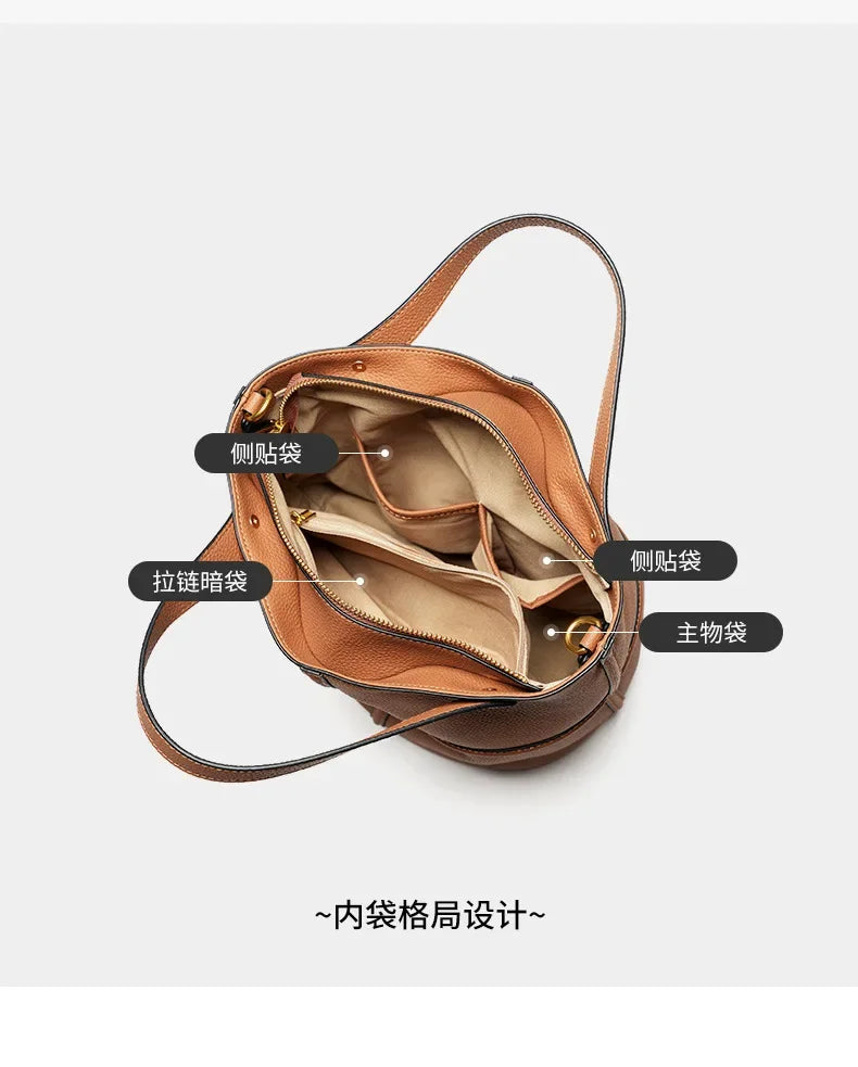Bolsa Tipo Cubeta de Cuero Vacuno