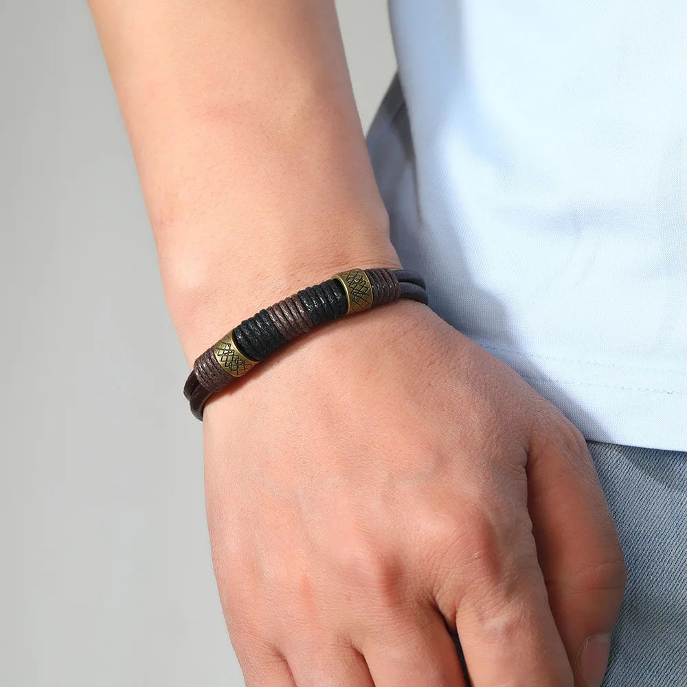 Pulsera de Cuero Retro Tejida a Mano