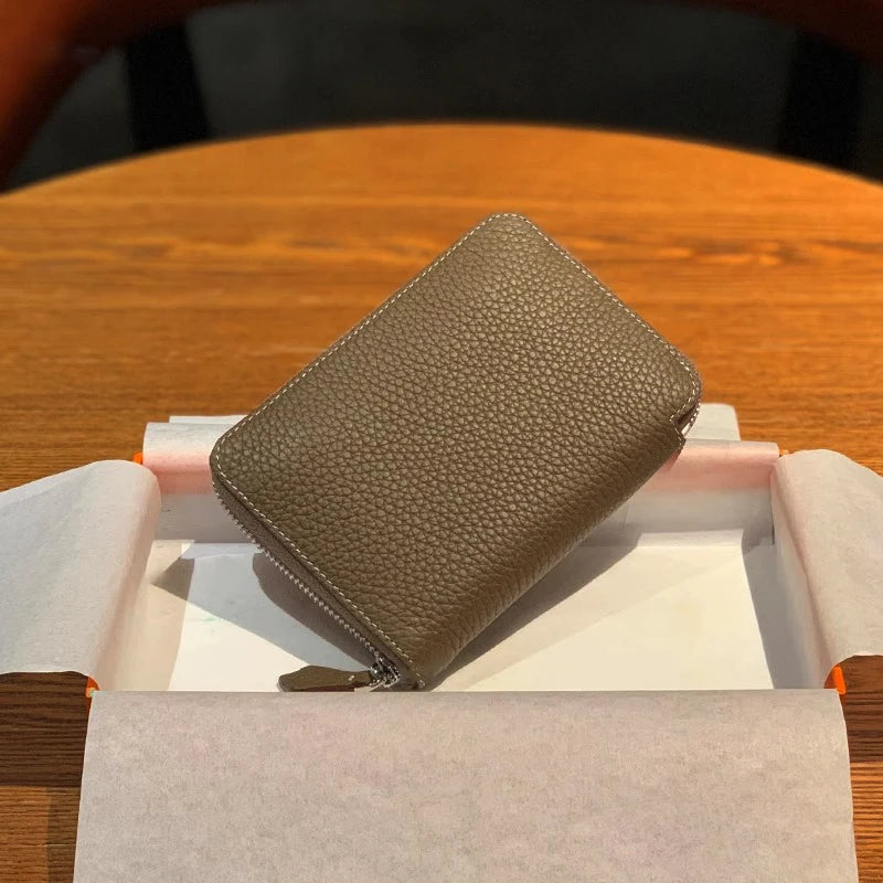 Cartera Minimalista de Cuero Vacuno con Cremallera