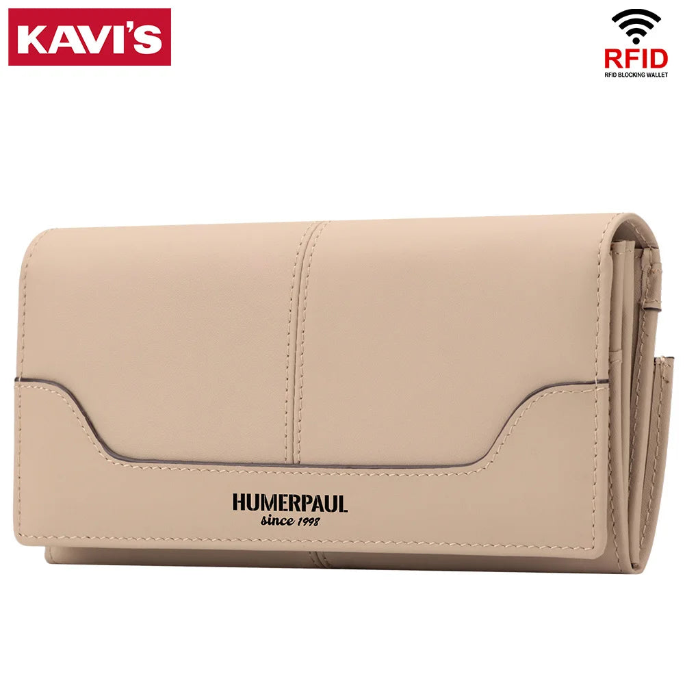Cartera de Mano RFID de Cuero para Mujer