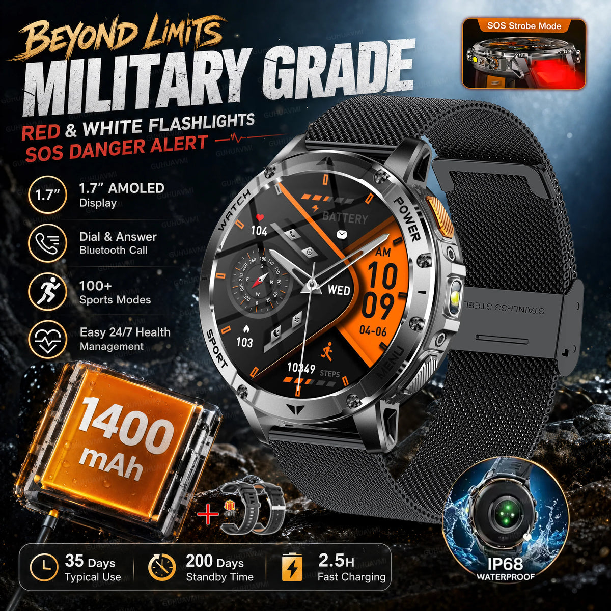 Reloj Inteligente AK106 con GPS y Batería de 1400 mAh