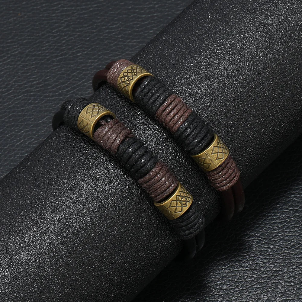 Pulsera de Cuero Retro Tejida a Mano