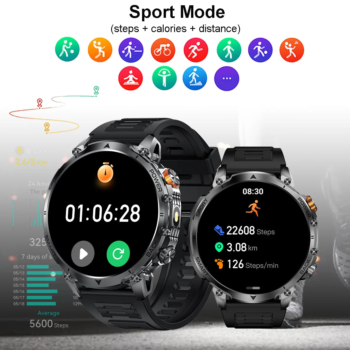 Reloj Inteligente Militar AMOLED con Llamadas Bluetooth