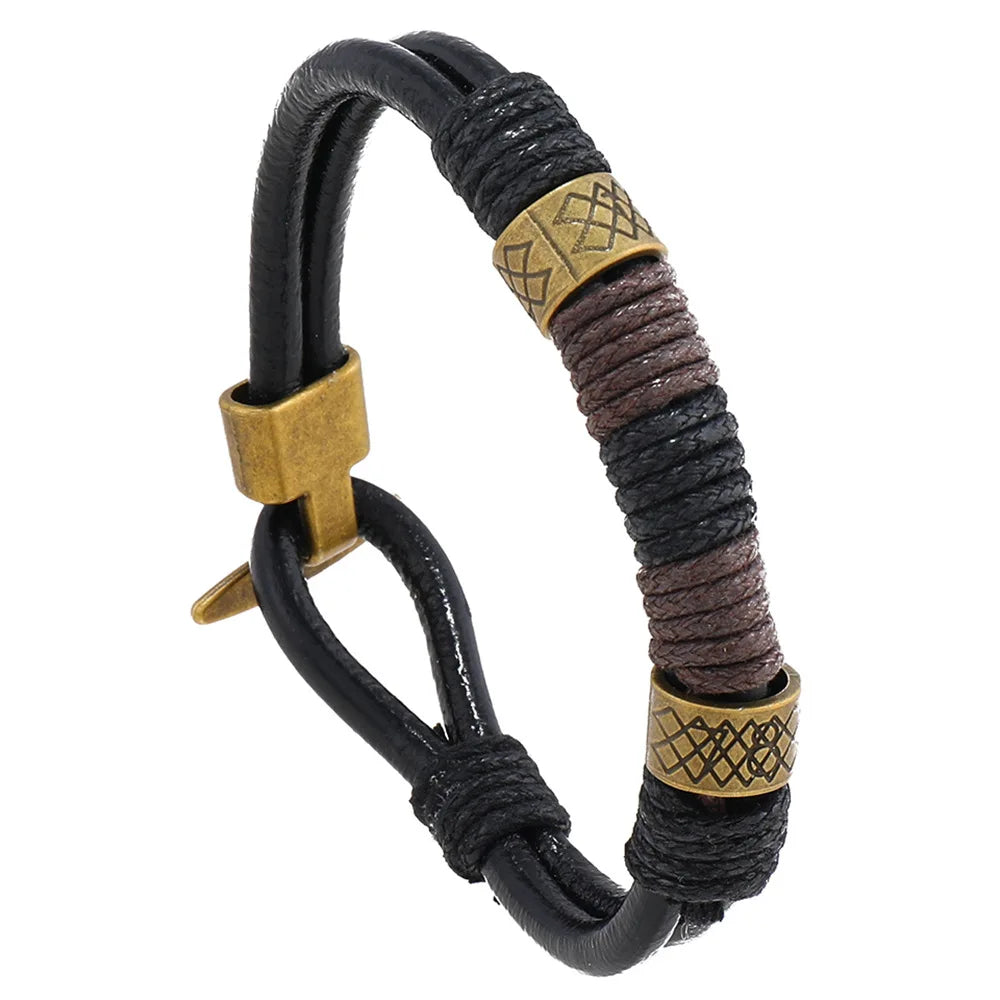 Pulsera de Cuero Retro Tejida a Mano
