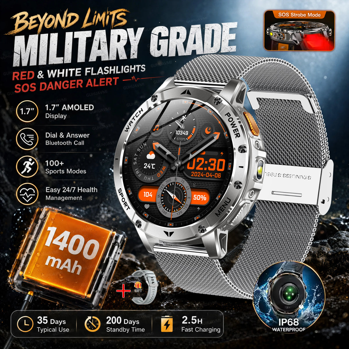 Reloj Inteligente AK106 con GPS y Batería de 1400 mAh