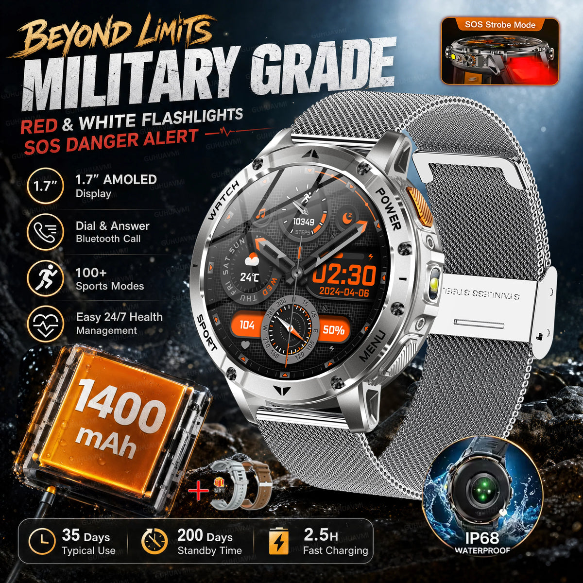Reloj Inteligente AK106 con GPS y Batería de 1400 mAh