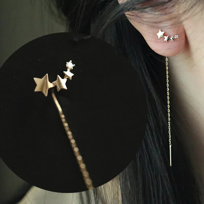 Aretes Colgantes de Plata 925 con Diseños de Estrella, Luna y Corazón