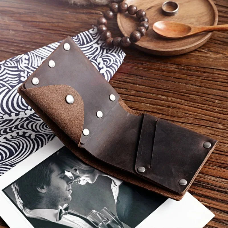 Cartera Delgada de Cuero Crazy Horse