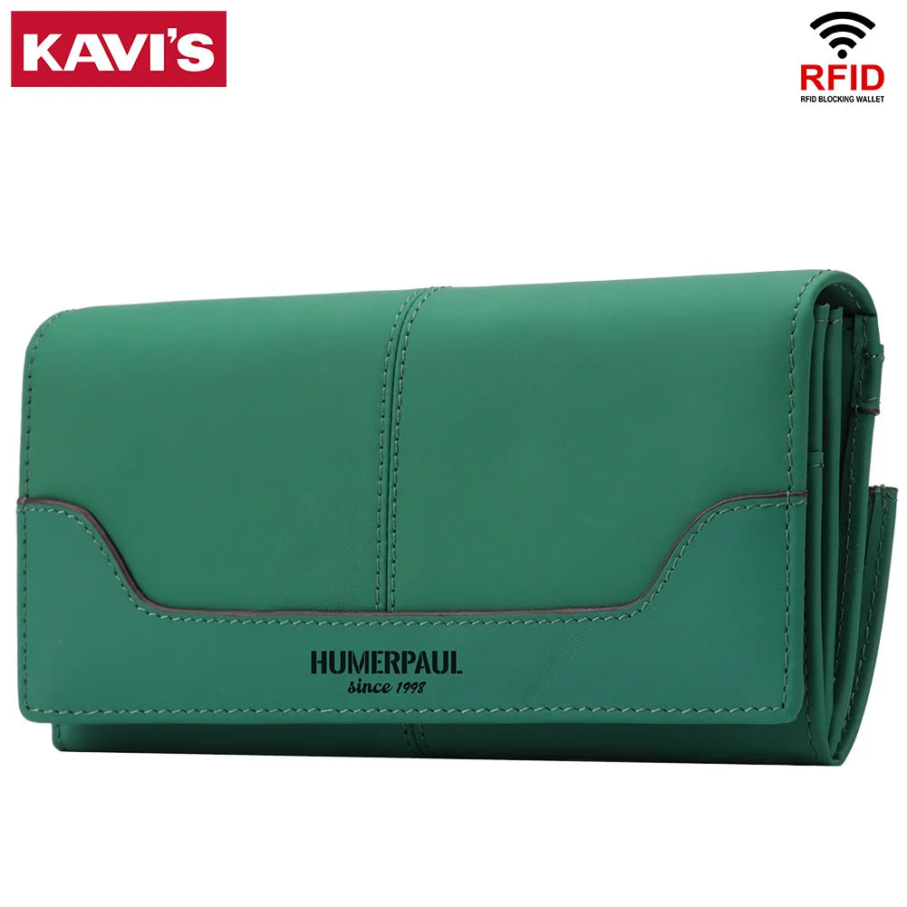 Cartera de Mano RFID de Cuero para Mujer