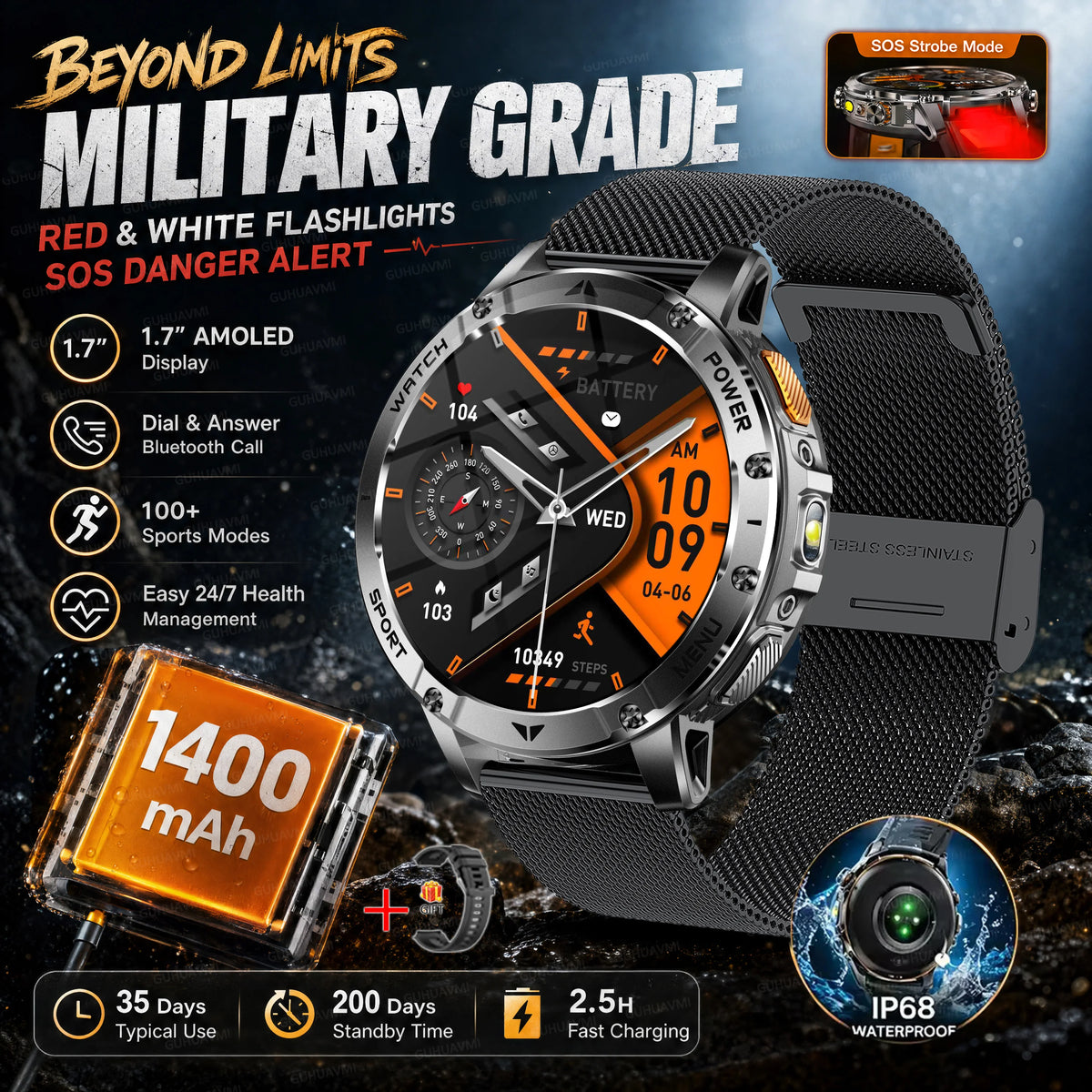 Reloj Inteligente AK106 con GPS y Batería de 1400 mAh