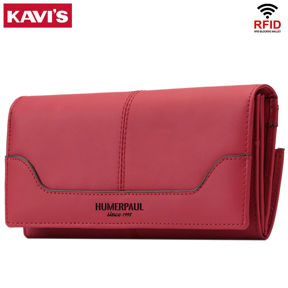 Cartera de Mano RFID de Cuero para Mujer