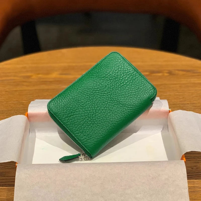 Cartera Minimalista de Cuero Vacuno con Cremallera
