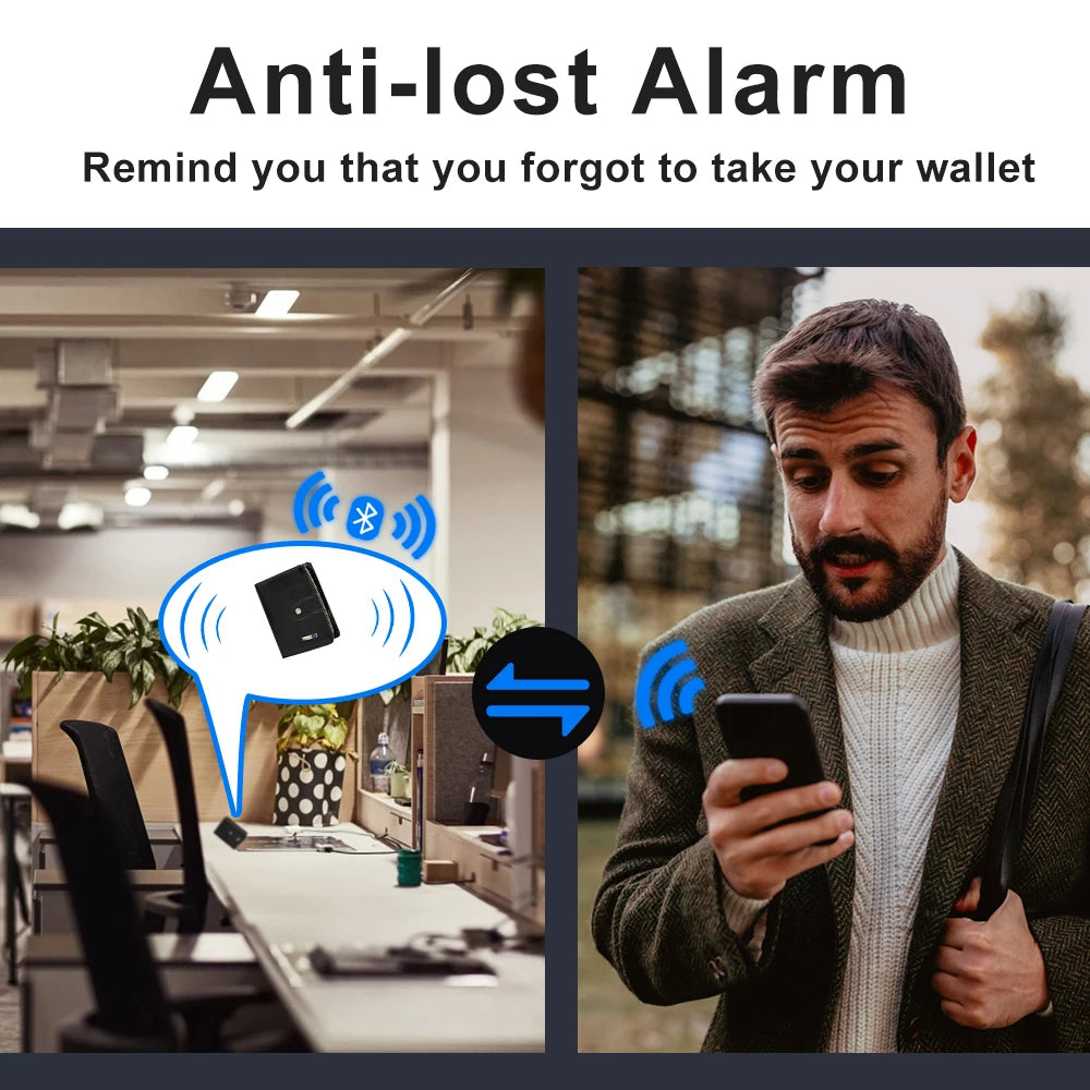 Cartera Inteligente de Cuero Vacuno con Rastreo Bluetooth