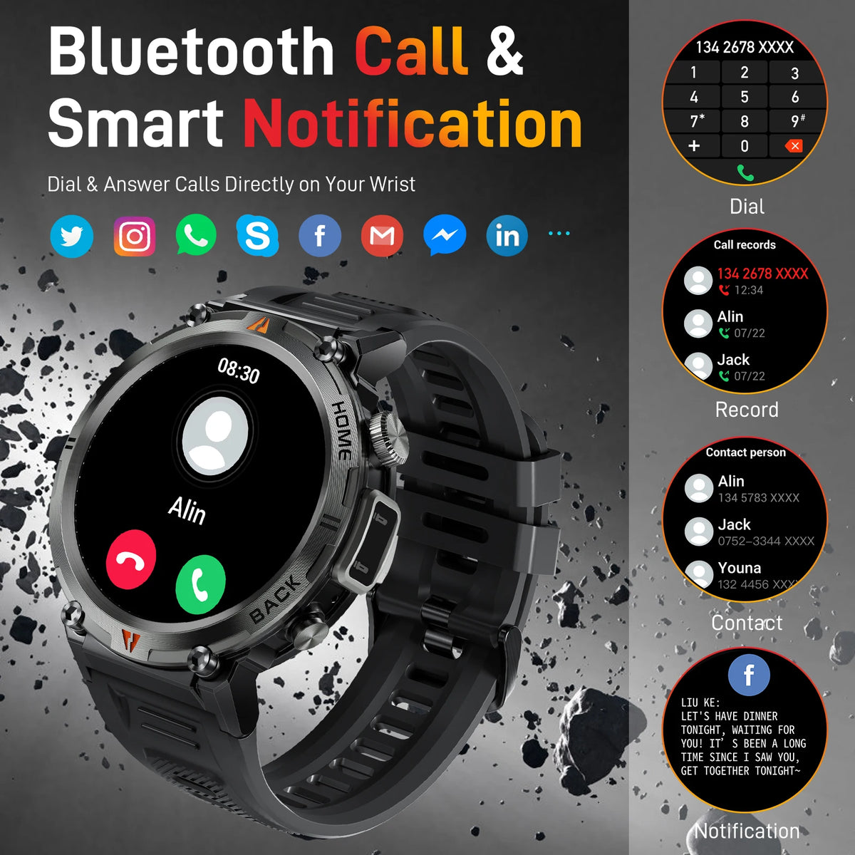 Reloj Inteligente KE3 con Llamadas Bluetooth y Linterna