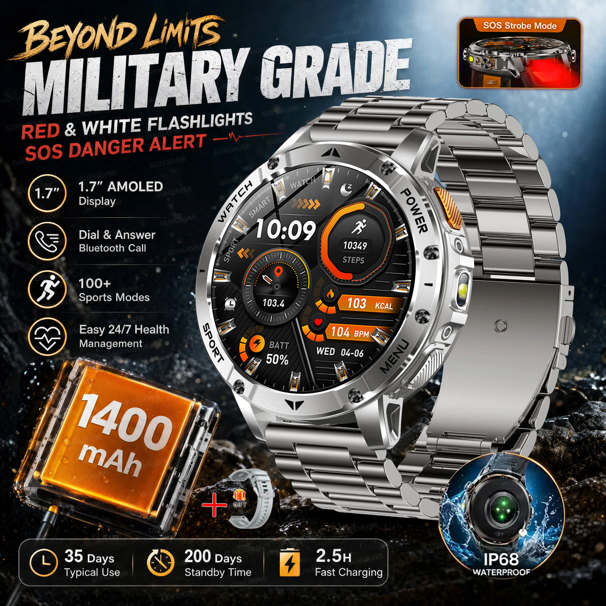 Reloj Inteligente AK106 con GPS y Batería de 1400 mAh
