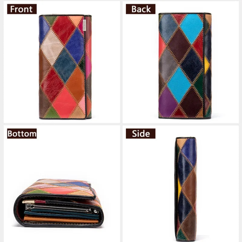Cartera de Mano de Cuero Genuino Multicolor