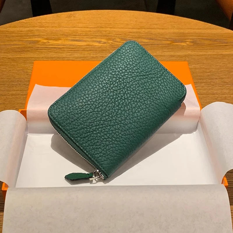 Cartera Minimalista de Cuero Vacuno con Cremallera