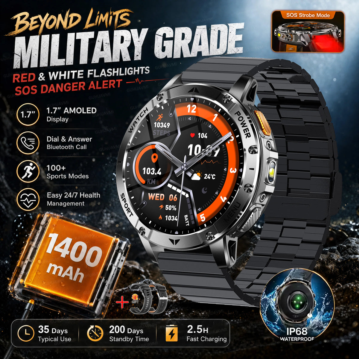 Reloj Inteligente AK106 con GPS y Batería de 1400 mAh