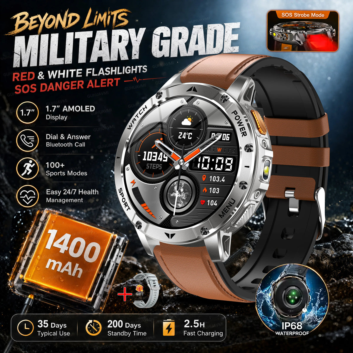 Reloj Inteligente AK106 con GPS y Batería de 1400 mAh