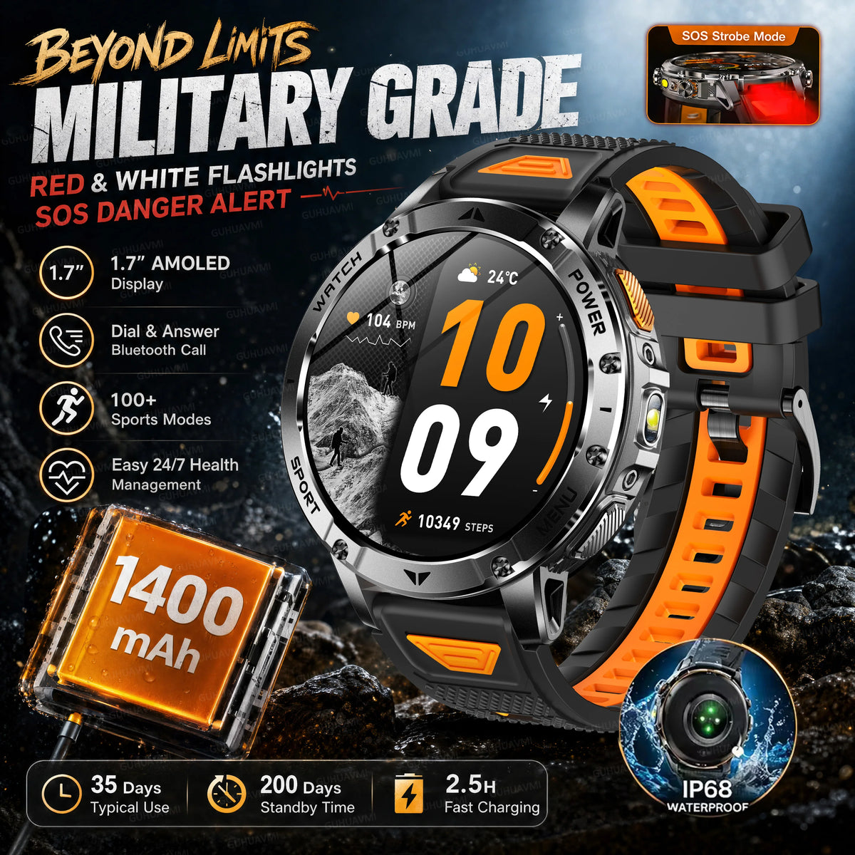 Reloj Inteligente AK106 con GPS y Batería de 1400 mAh