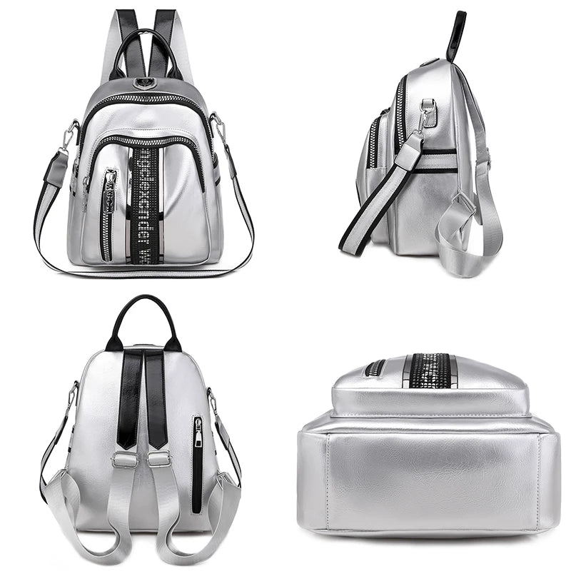 Mochila de PU Multibolsillos para Mujer
