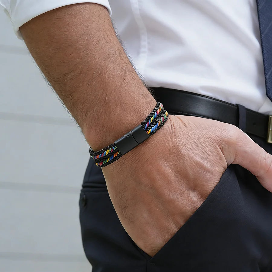 Pulsera Étnica de Cordón Doble para Hombre
