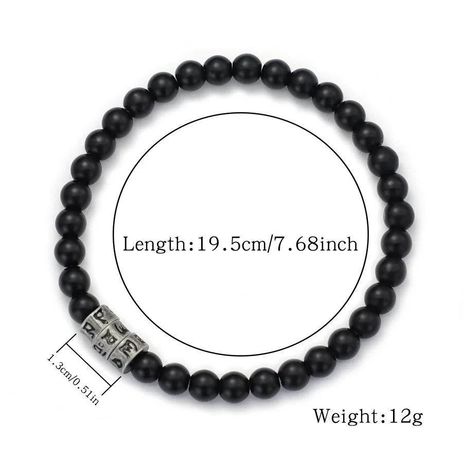 Pulsera Vikinga de Ónix Negro con Grabado Sánscrito