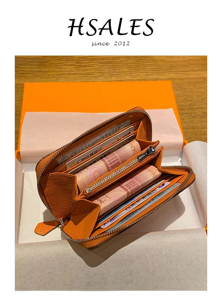 Cartera Minimalista de Cuero Vacuno con Cremallera