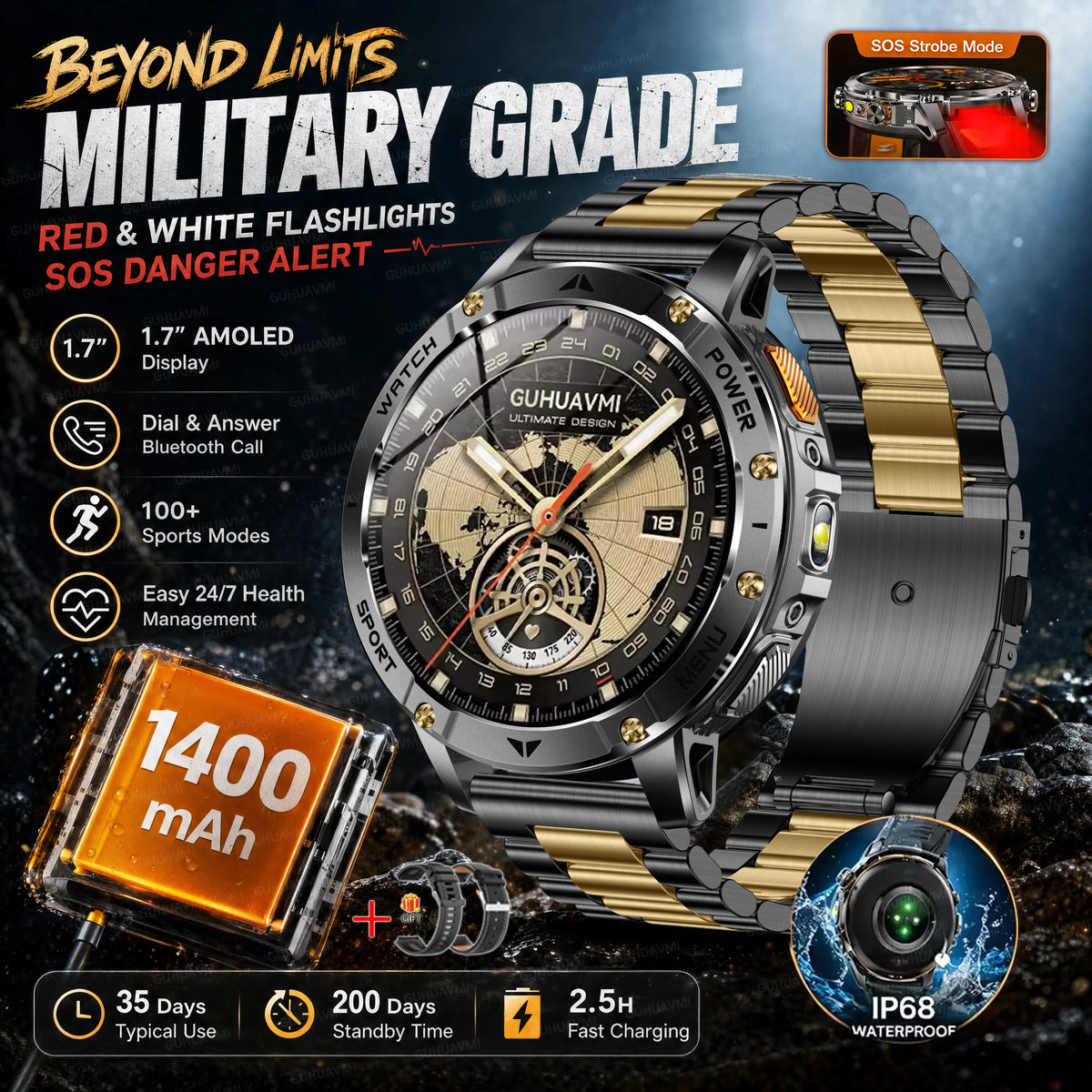 Reloj Inteligente AK106 con GPS y Batería de 1400 mAh