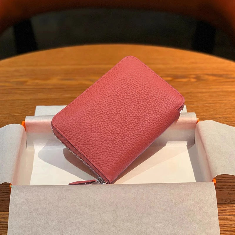 Cartera Minimalista de Cuero Vacuno con Cremallera