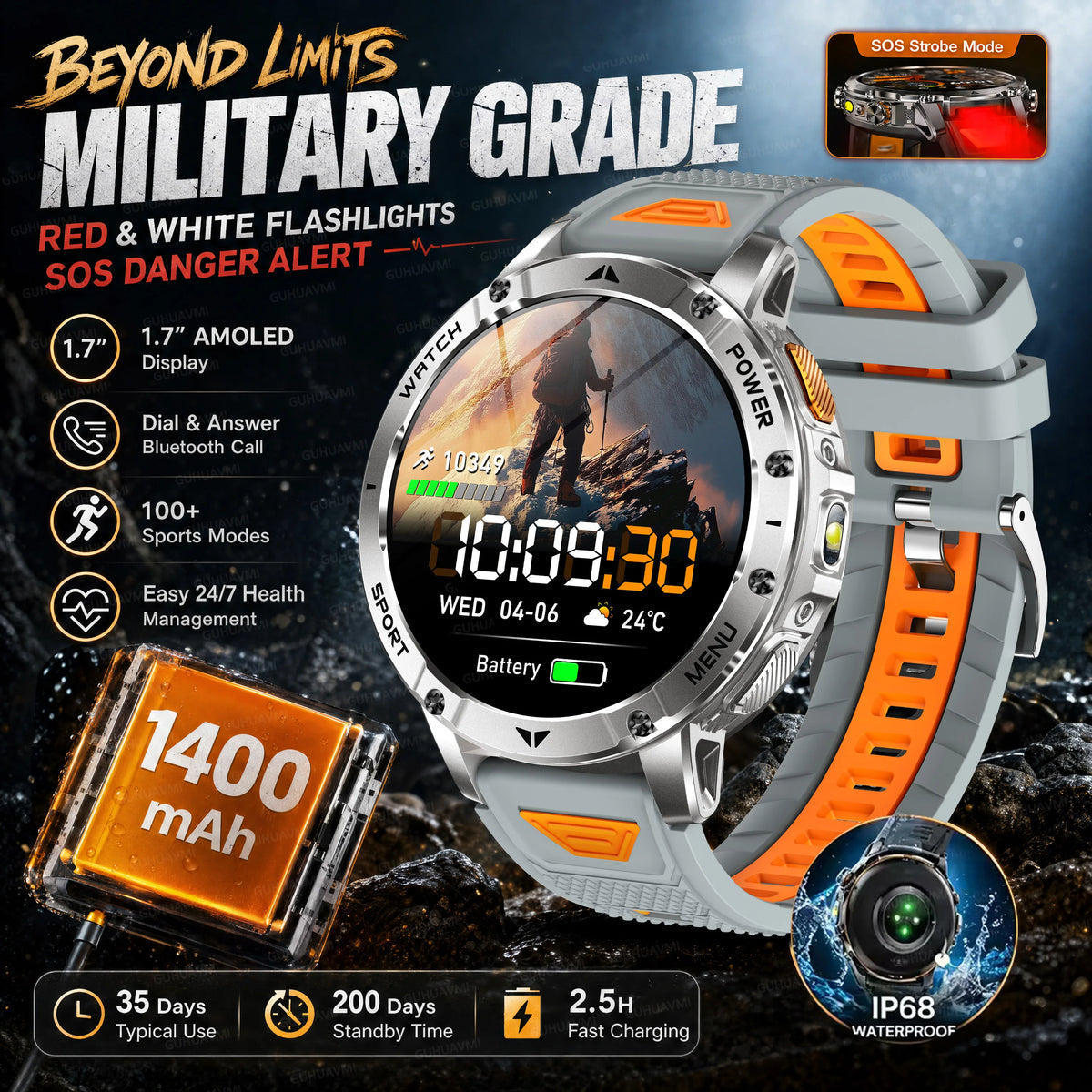 Reloj Inteligente AK106 con GPS y Batería de 1400 mAh