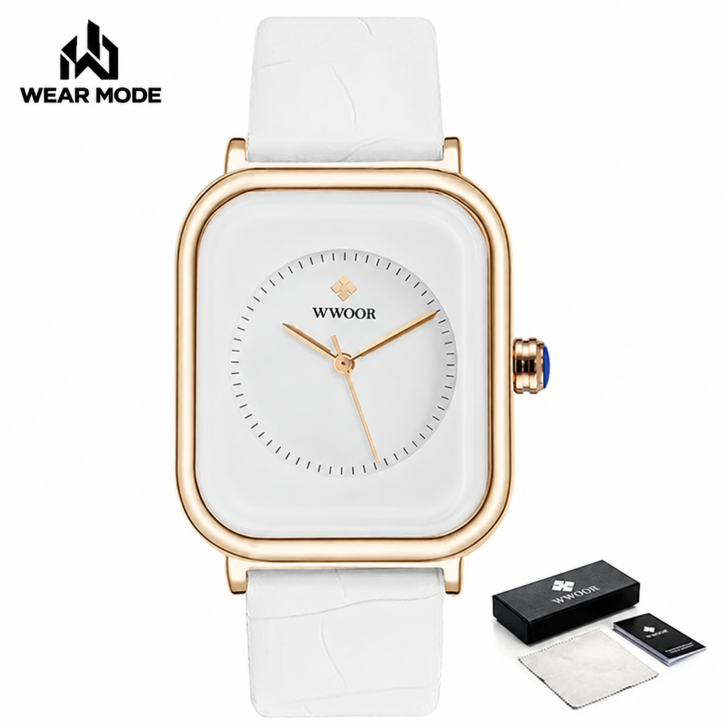 Reloj WWOOR blanco con caja y logo Wear Mode