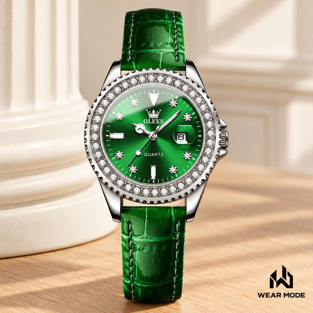 OLEVS verde de cuero con logo Wear Mode